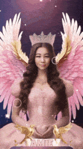 a girl in a pink dress with wings and the name amie
