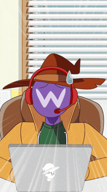 a cartoon of a person wearing headphones and a hat with a w on it