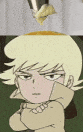 a close up of a cartoon character 's face with butter being poured on top