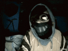 a person wearing a mask and a hoodie has a gifpal watermark on the bottom right