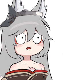 a cartoon drawing of a girl with gray hair and a butterfly on her head