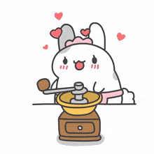 a cartoon rabbit is pouring water into a cup