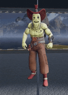 a cartoon character is wearing a cowboy hat