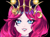 a drawing of a girl with pink hair and blue eyes