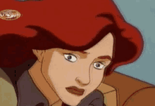a cartoon of a woman with red hair and a ussr logo on her shirt
