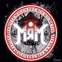 a logo for familia magos del rocky metal with a red circle around it