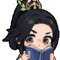 a cartoon character is reading a book and has antlers on her head