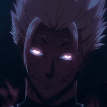 a close up of a man 's face with glowing eyes