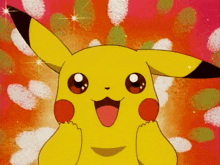 a pikachu with its tongue hanging out is smiling