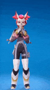 a video game character with a pink and white head