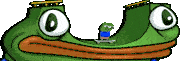 a frog is riding a skateboard through a hole in its head .