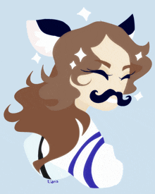 a drawing of a girl with a mustache and ears has ridris written on it