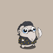 a cartoon character with a mustache wearing a shirt with smiley faces