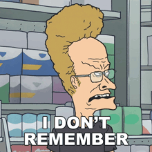 a cartoon character says " i don 't remember " in front of toilet paper