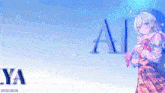 a girl with a scarf around her neck is standing in front of a sign that says ai