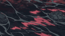 it looks like a painting of a river with a lot of rocks and water .