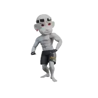a cartoon character is wearing shorts that say zhou on them