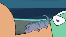 a cartoon drawing of a lizard sitting on a person 's arm