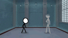 a stick figure stands in front of a giant robot with a number 4 on it