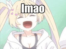 a cartoon of a girl screaming with the word imao on the bottom