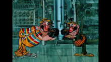 two men are working on a pipe in a cartoon scene