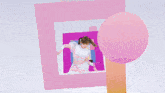 a purple letter m is surrounded by pink squares