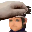 a pixel art of a person 's head being touched by a hand .