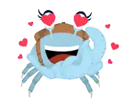 a cartoon crab with hearts in its eyes and hearts around it