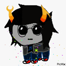 a cartoon drawing of a troll with glasses and horns with the watermark picmix on the bottom