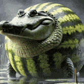 a watermelon shaped like a crocodile is floating in the water