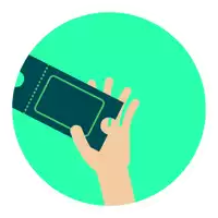a hand is holding a ticket with a square in the middle