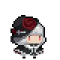 a pixel art drawing of a girl with a red rose on her head