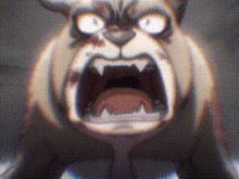 a close up of a dog with its mouth wide open