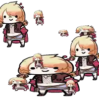 a cartoon drawing of a girl with blonde hair and red sleeves
