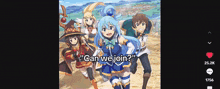 a group of anime characters standing next to each other with the words " can we join " on the bottom