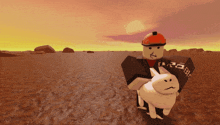 a roblox character holding a white sheep with the word roblox on the back