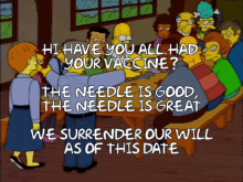 a group of simpsons characters are gathered around a table