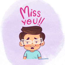 a cartoon drawing of a man crying with the words miss you written above him