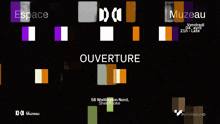 a black background with purple and white squares and the words ouverture on it