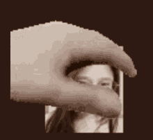 a pixel art of a person holding a picture of a woman .