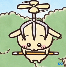 a cartoon drawing of a rabbit with a flower on its head