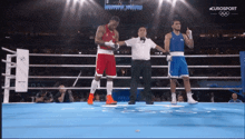 two boxers are in a boxing ring with a eurosport logo on the bottom left