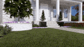 a white brick house with a porch and steps