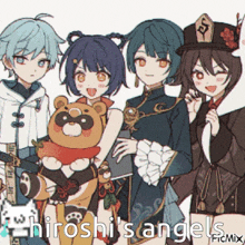 a group of anime characters standing next to each other with the caption " hiroshi 's angels picmix "