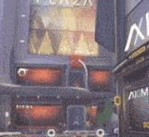 a video game scene with a basketball hoop in the middle of a building .