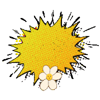 a comic speech bubble that says bonjour b with a flower in the background
