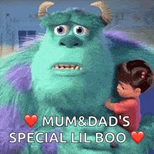 a picture of sulley from monsters inc holding a little girl