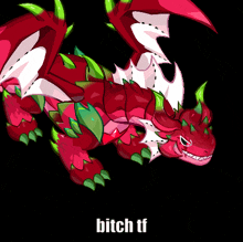 a cartoon drawing of a dragon with the words bitch tf on the bottom