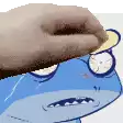 a cartoon shark is wearing a hat and glasses and has a clock on its head .