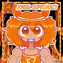 a picture of a girl with orange hair and the words jovial supremacy above her